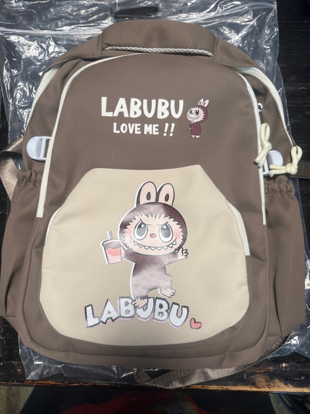 LABUBU Brown & Cream Cute Character Backpack